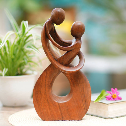 Hand Carved Romantic Wood Sculpture, "Honeymoon Dance"