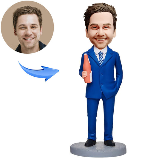 Business Man Drinking Beer Custom Bobblehead With Engraved Text