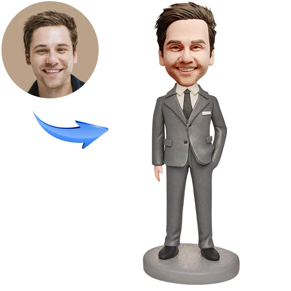 Custom Bobblehead Business Suit White CollarEngraved with Text