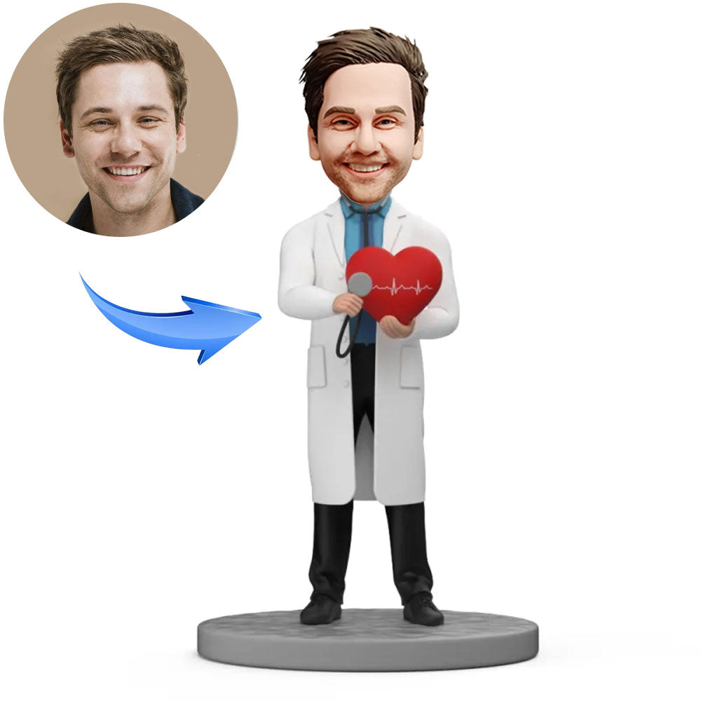 Custom Doctor Bobbleheads Cardiologist Holding Red Heart