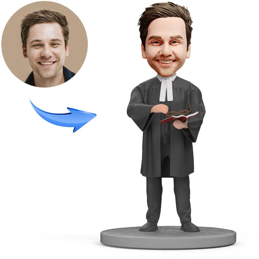 Custom Bobblehead Lawyer Reading a Book with Glasses Engraved with Text