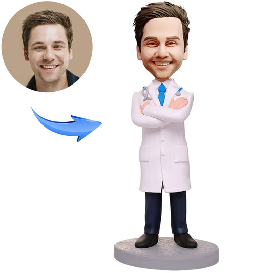 Custom Bobblehead Male Doctor With Arms Folded With Engraved Text