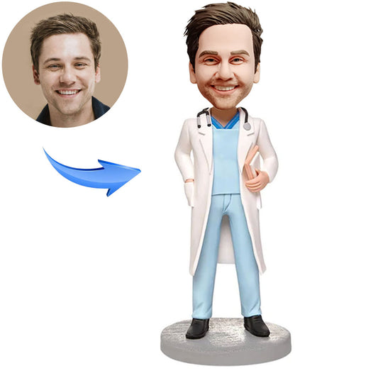 Custom Bobblehead Male Doctor With Stethoscope With Engraved Text