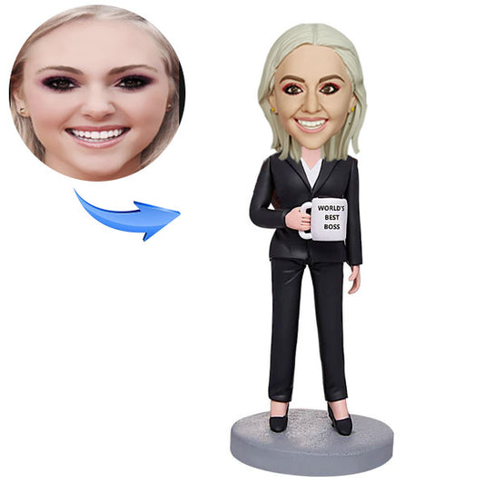 Personalized World's Best Boss Business Woman Holding A Water Glass Bobbleheads